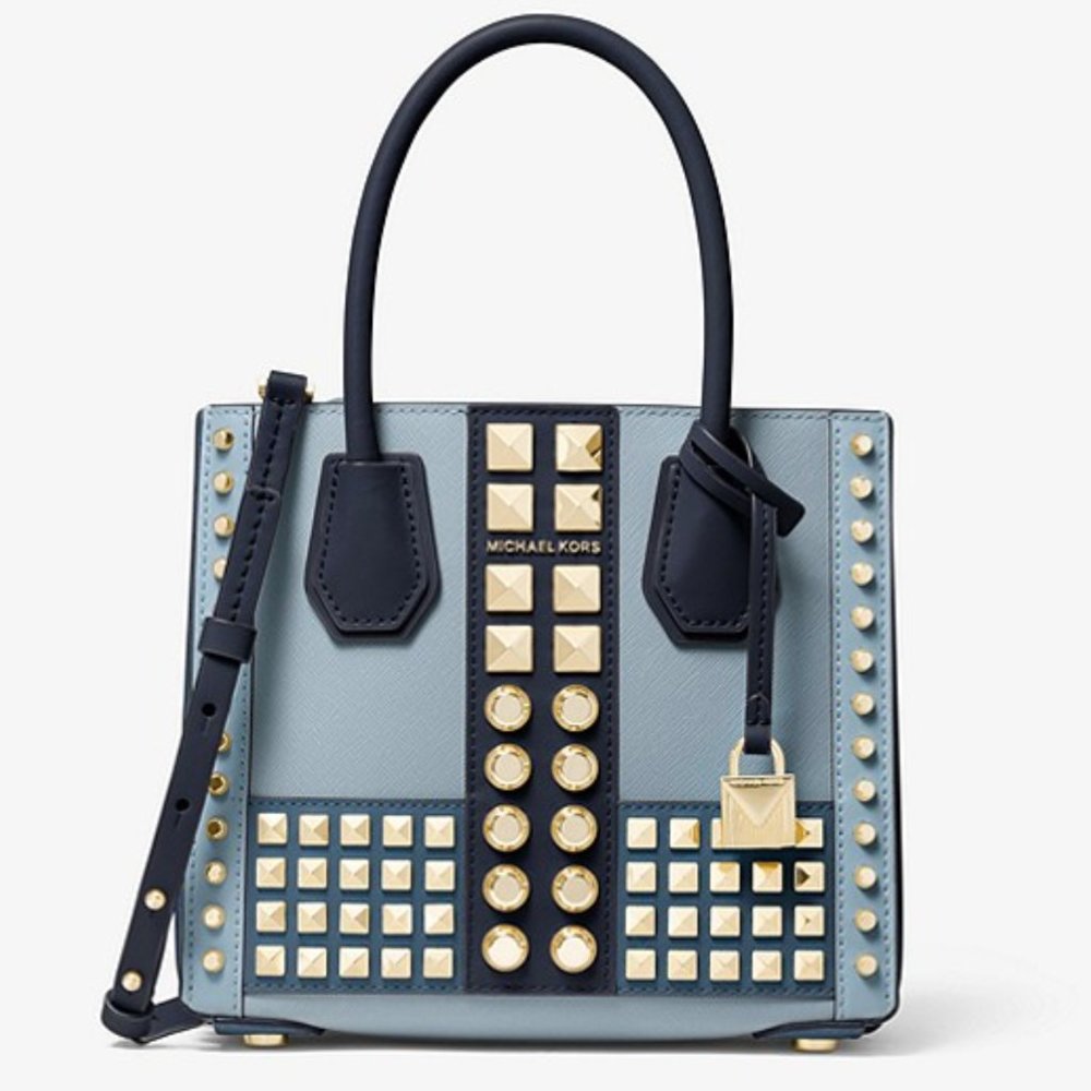 NEW Michael Kors Studded Tote Blue Leather Satchel